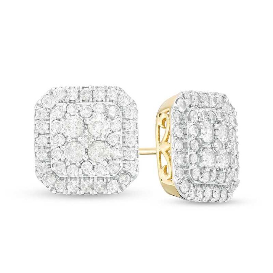 Earrings Zales | 1-1/4 Ct. T.W. Multi-Diamond Cushion Frame Stud Earrings In 10K Gold