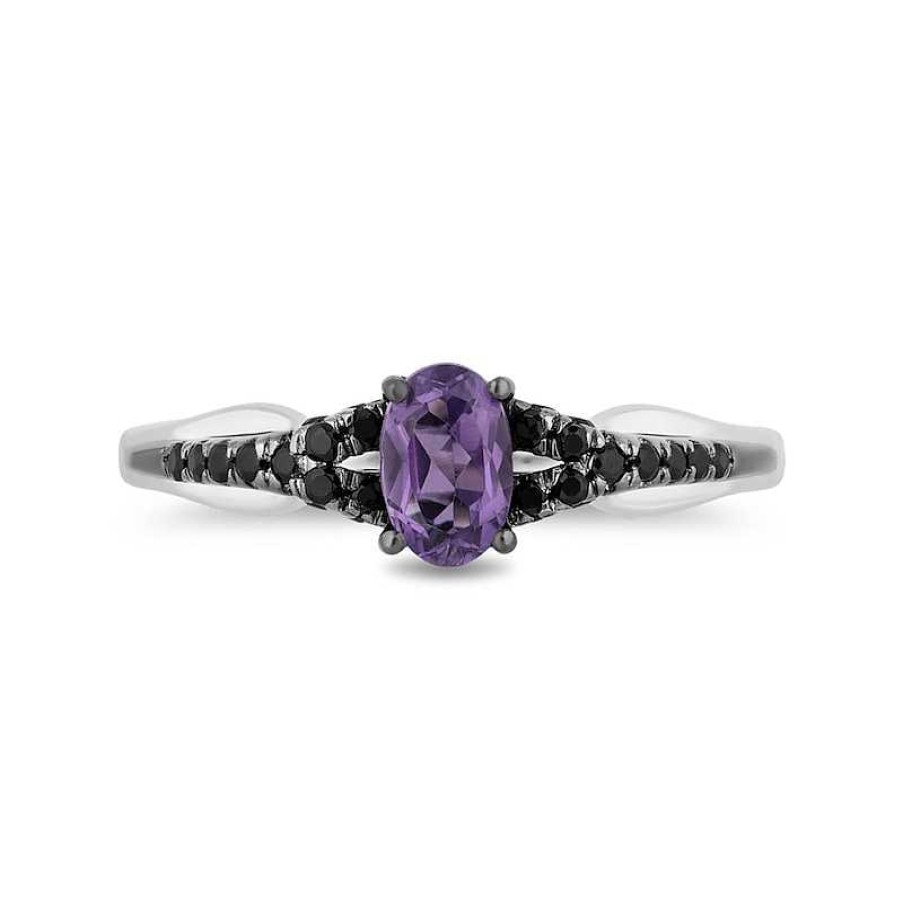 Rings Zales | Enchanted Disney Villains Ursula Amethyst And 1/4 Ct. T.W. Black Diamond Promise Ring In Sterling Silver