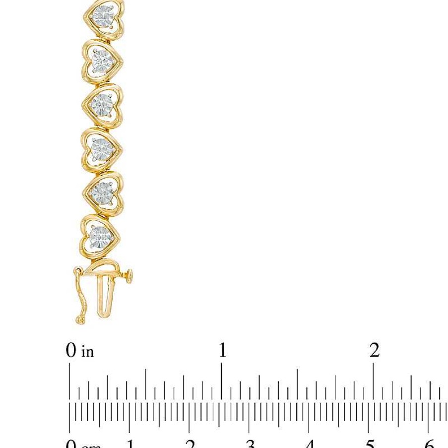 Bracelets Zales | Diamond Accent Heart Link Bracelet In Sterling Silver With 14K Gold Plate - 7.25"