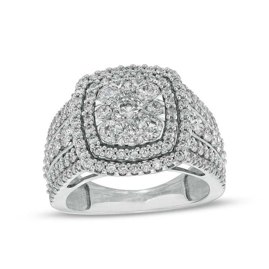 Rings Zales | 2 Ct. T.W. Certified Composite Lab-Created Diamond Double Cushion-Shaped Frame Ring In 14K White Gold (F/Si2)