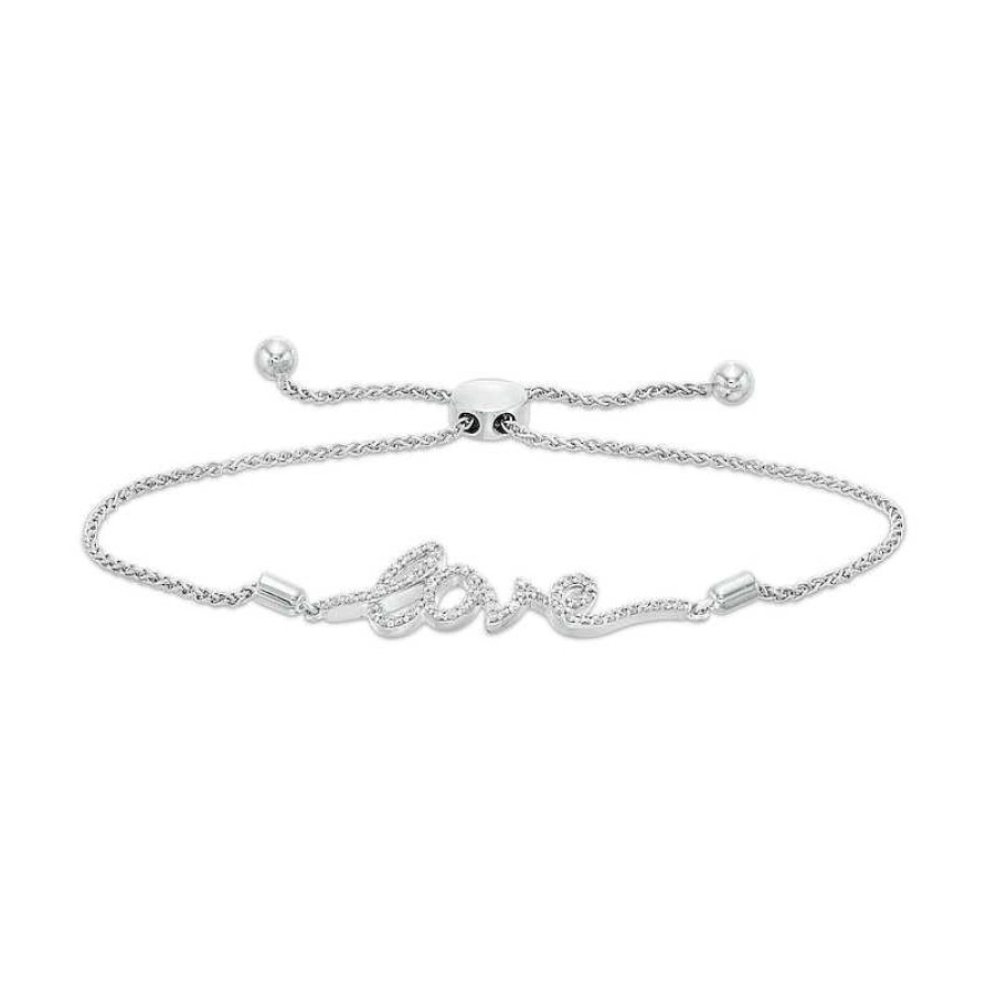 Bracelets Zales | 1/5 Ct. T.W. Diamond Cursive "Love" Script Bolo Bracelet In Sterling Silver – 8.25"