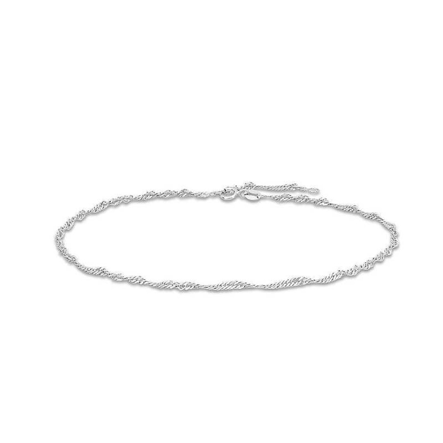 Bracelets Zales | 035 Gauge Singapore Chain Anklet In 10K White Gold - 10"