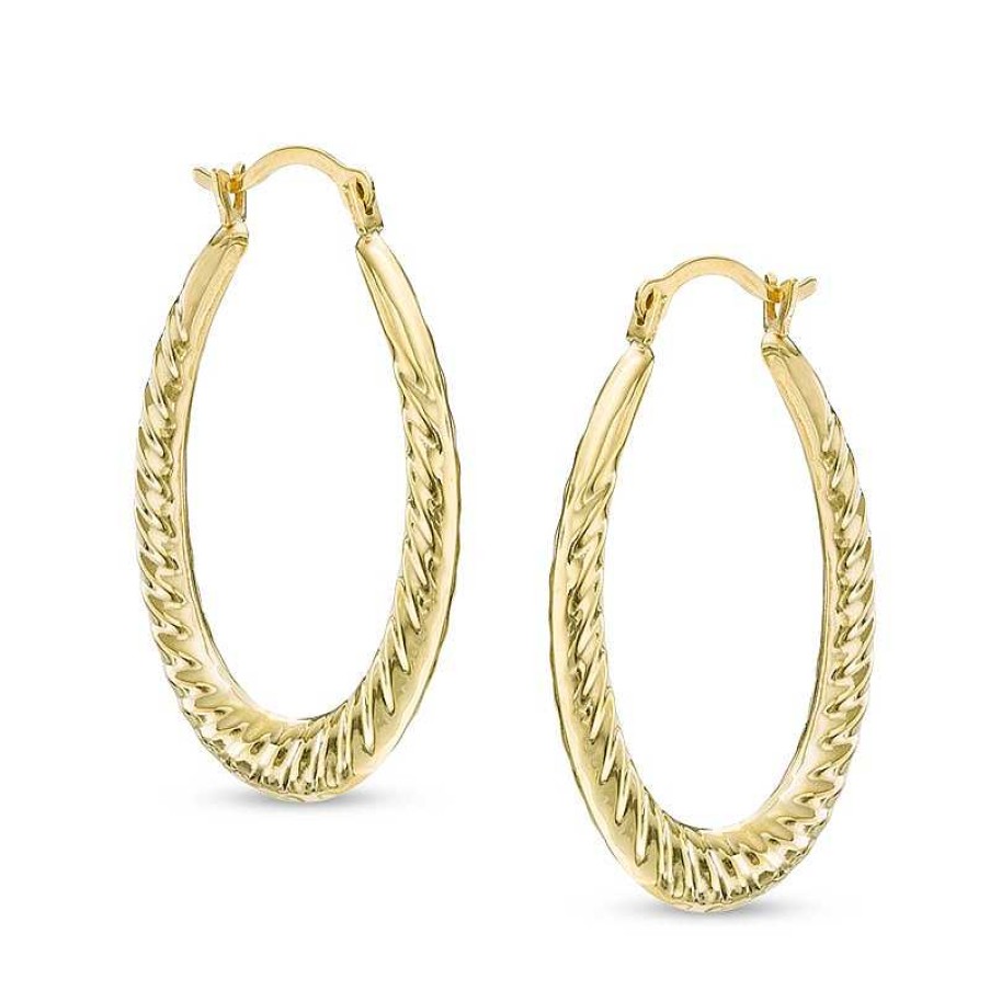 Earrings Zales | Ribbed Oval Hoop Earrings In 14K Gold