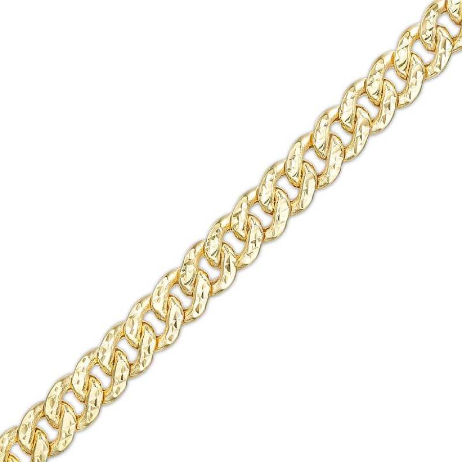 Bracelets Zales | Made In Italy Men'S 5.6Mm Diamond-Cut Hollow Cuban Curb Chain Bracelet In 10K Gold - 8.5"