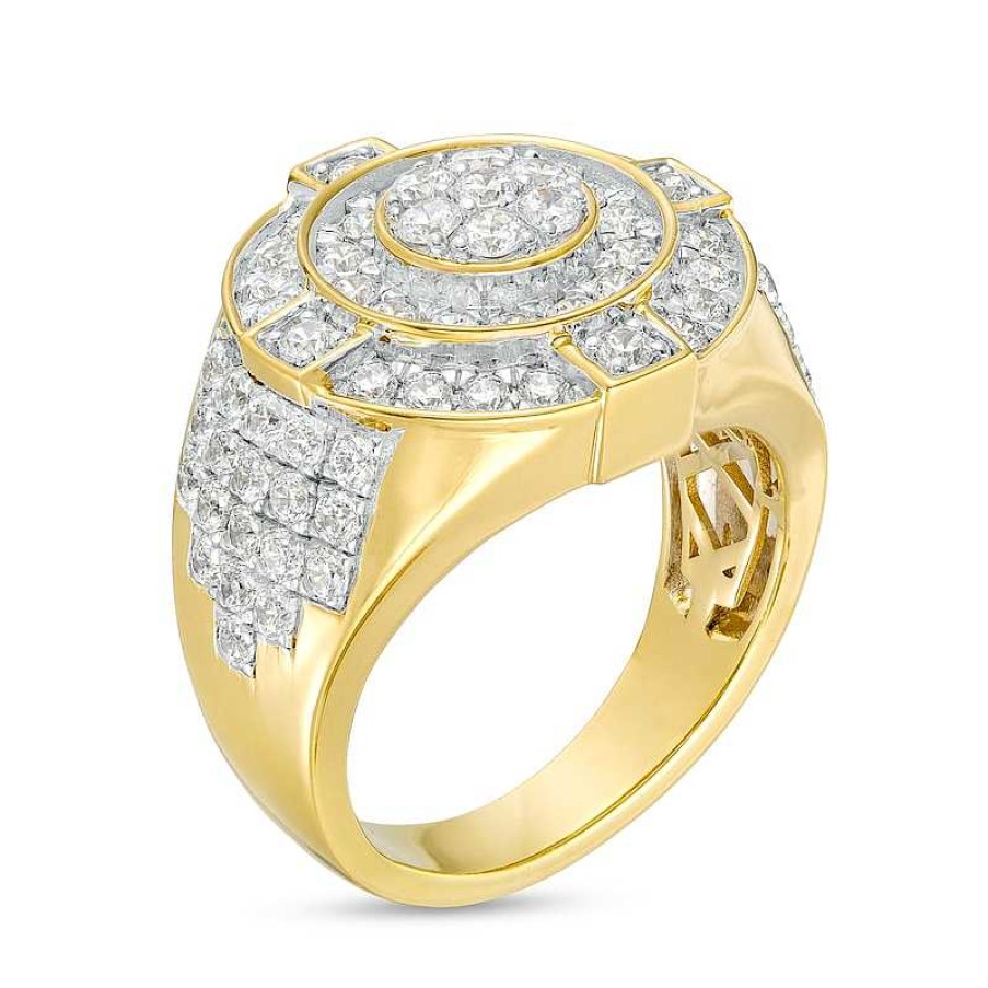 Rings Zales | Men'S 2-1/2 Ct. T.W. Multi-Diamond Double Frame Ring In 10K Gold