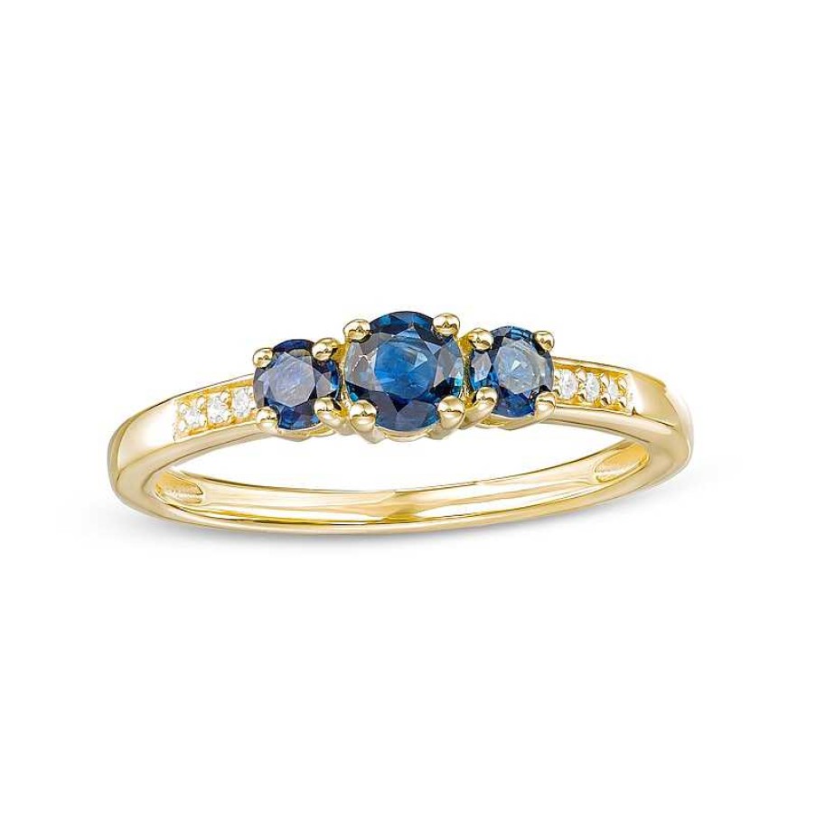 Rings Zales | Blue Sapphire And Diamond Accent Three Stone Ring In 10K Gold