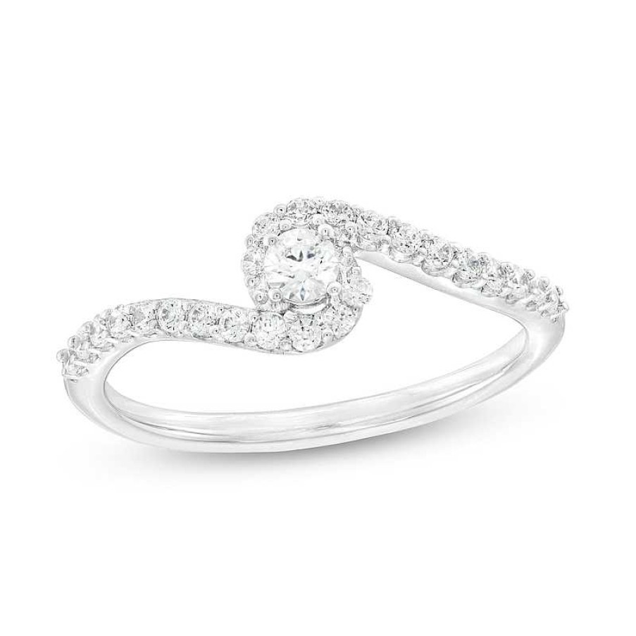 Rings Zales | 1/3 Ct. T.W. Certified Lab-Created Diamond Bypass Ring In 14K White Gold (F/Si2)