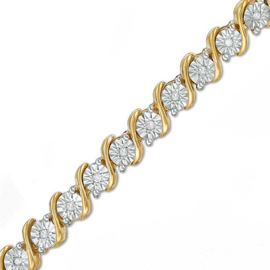 Bracelets Zales | 1/4 Ct. T.W. Diamond "S" Tennis Bracelet In Sterling Silver With 14K Gold Plate - 7.25"