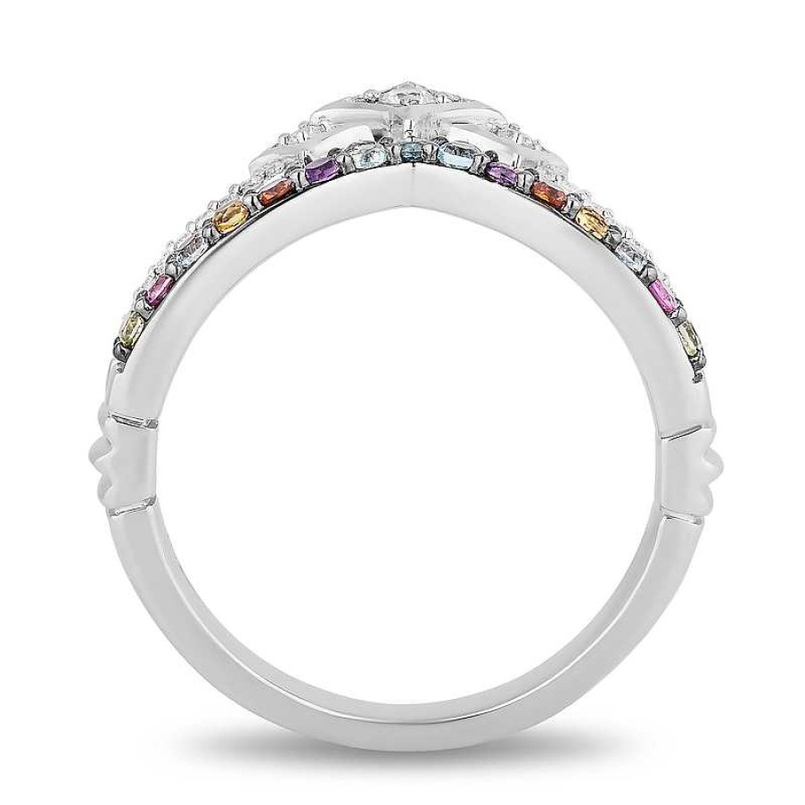 Rings Zales | Enchanted Disney Ultimate Princess Celebration Multi-Gemstone And 1/8 Ct. T.W. Diamond Tiara Ring In Sterling Silver