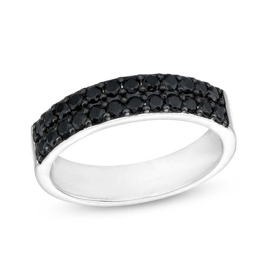 Rings Zales | Vera Wang Men 1 Ct. T.W. Black Diamond Double Row Band In Sterling Silver