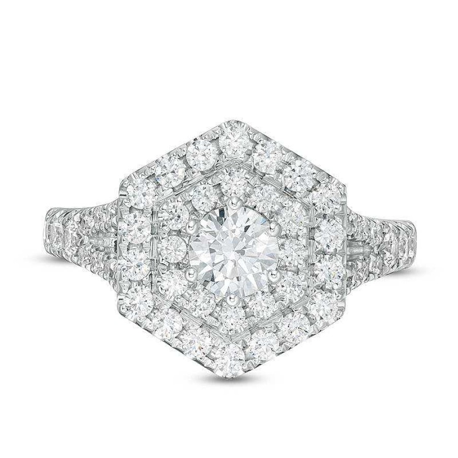 Rings Zales | Vera Wang Love Collection 1-5/8 Ct. T.W. Diamond Hexagon Double Frame Engagement Ring In 14K White Gold