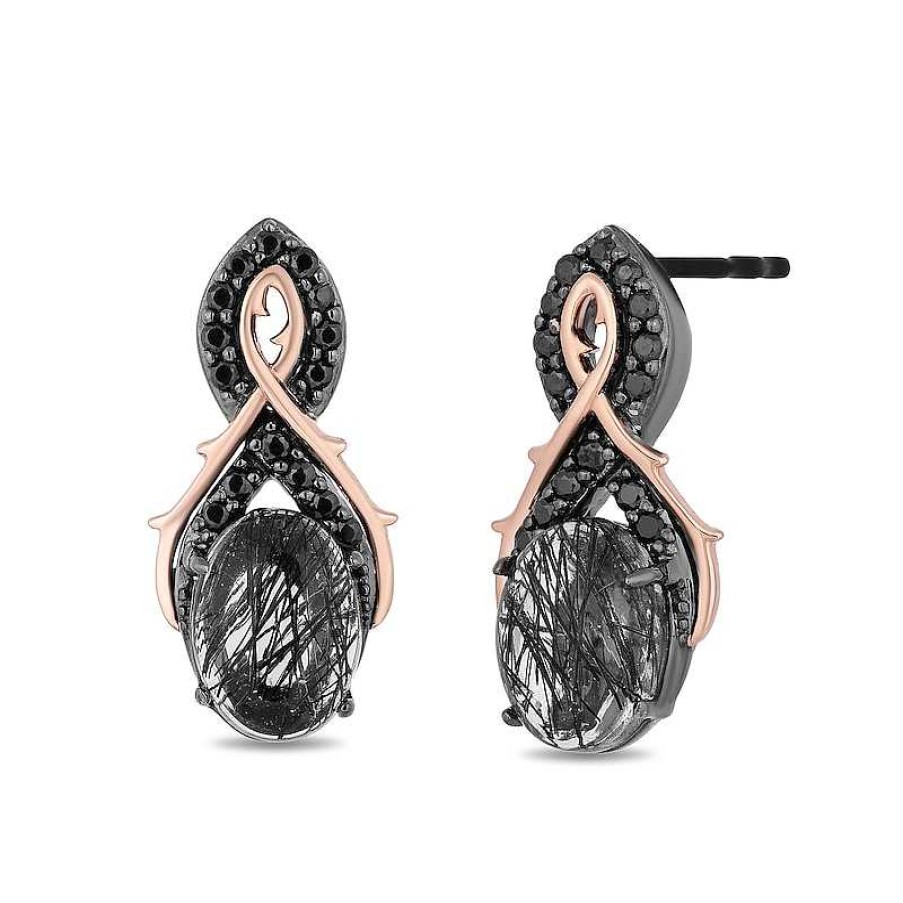 Earrings Zales | Enchanted Disney Villains Maleficent Quartz And 1/4 Ct. T.W. Black Diamond Drop Earrings In Sterling Silver