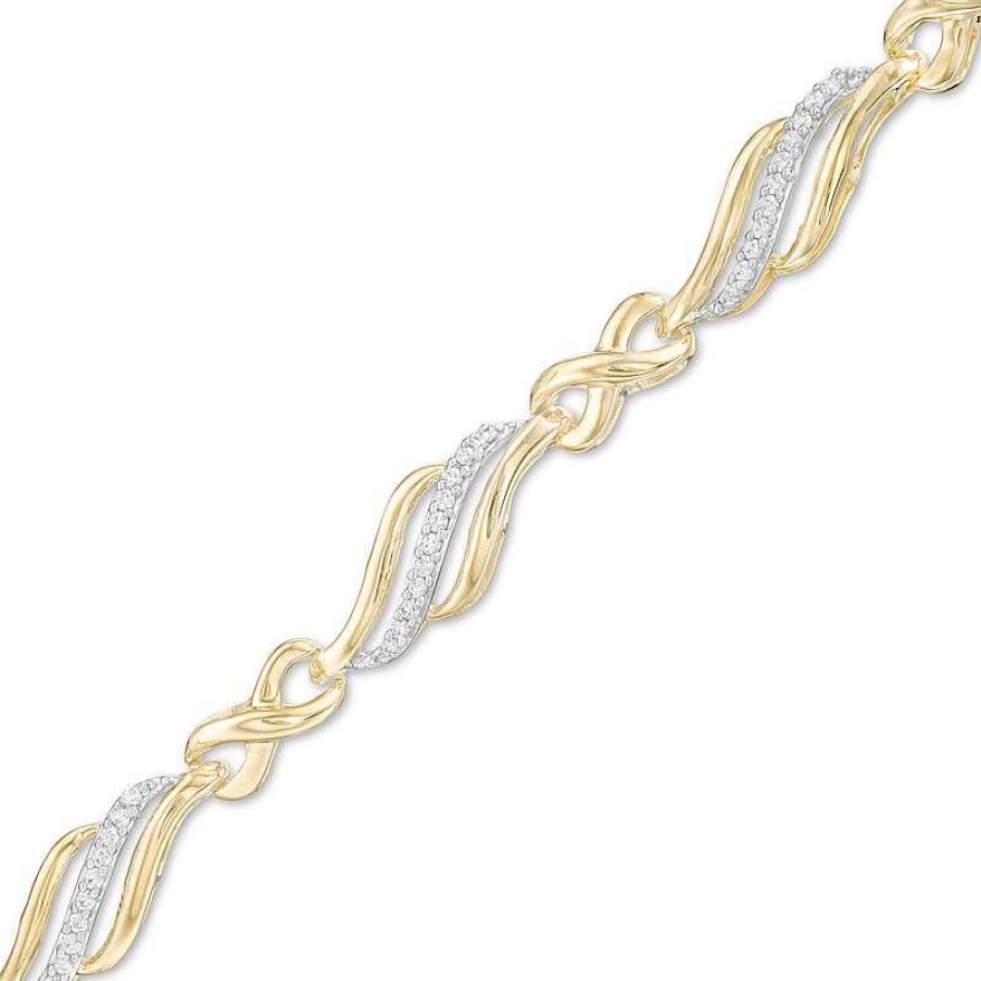 Bracelets Zales | 1/4 Ct. T.W. Diamond Alternating Infinity Bracelet In 10K Gold – 7.5"