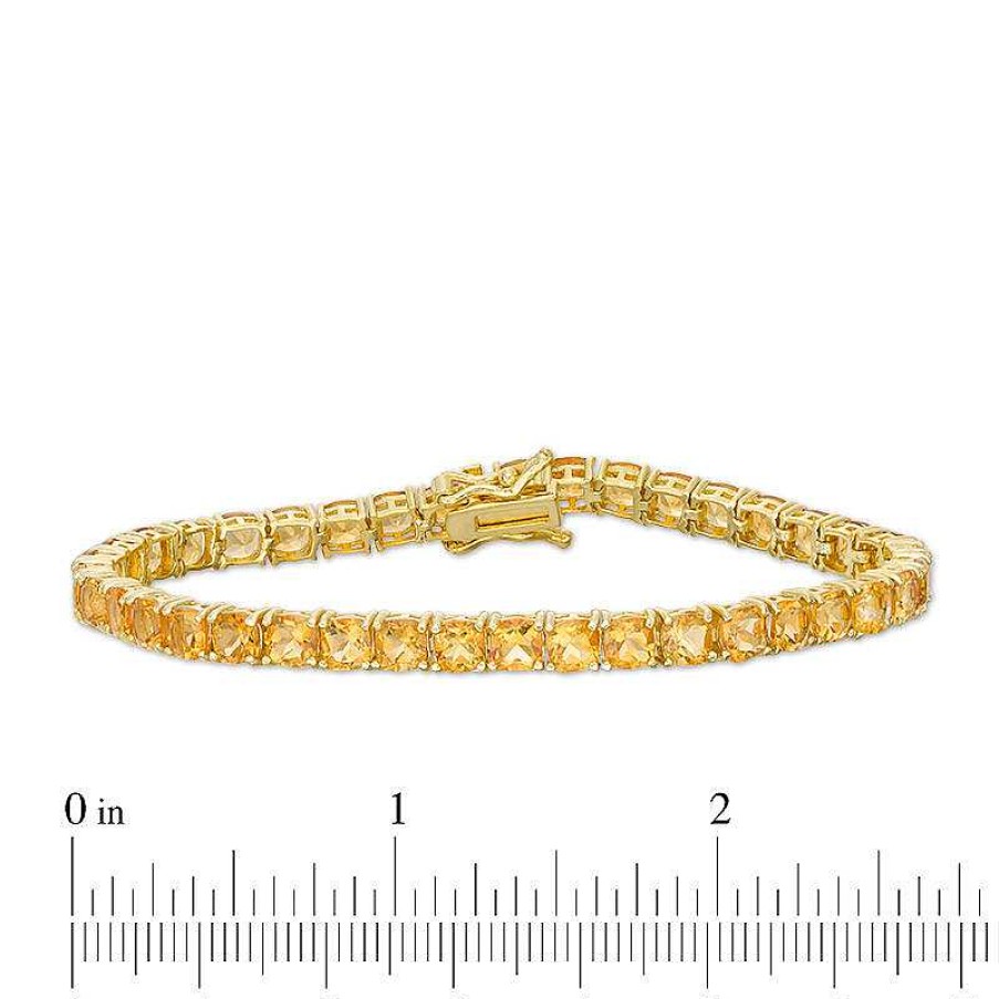 Bracelets Zales | Cushion-Cut Citrine Tennis Bracelet In Sterling Silver With 14K Gold Plate - 7.25"