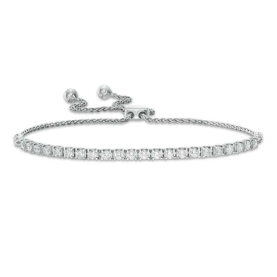 Bracelets Zales | 1 Ct. T.W. Certified Lab-Created Diamond Tennis Bolo Bracelet In 14K White Gold (F/Si2) - 9.0"