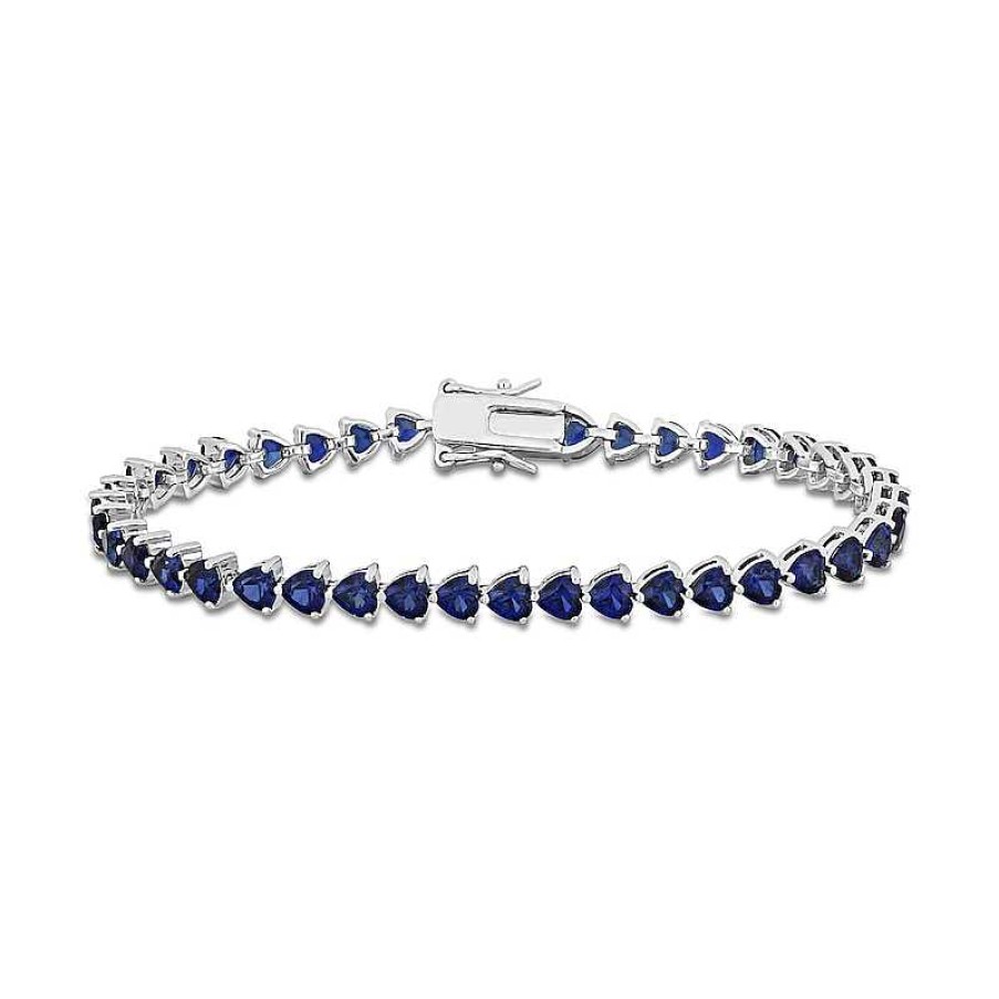 Bracelets Zales | 4.0Mm Heart-Shaped Blue Lab-Created Sapphire Tennis Bracelet In Sterling Silver - 7.5"