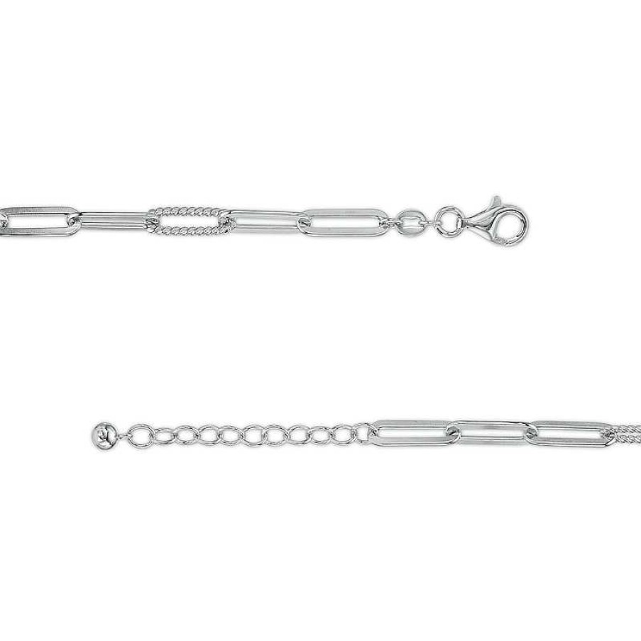 Bracelets Zales | 4.5Mm Alternating Multi-Finish Paper Clip Link Chain Bracelet In Sterling Silver - 8"