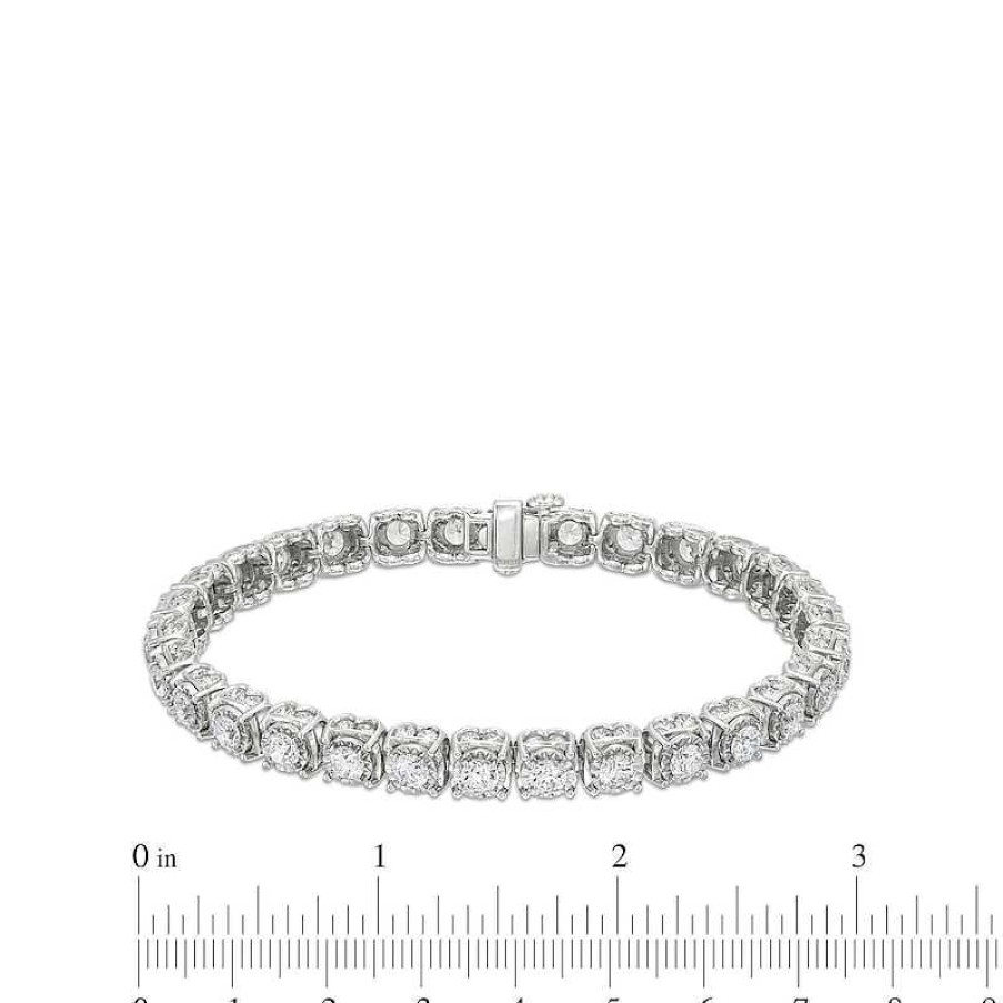 Bracelets Zales | 10 Ct. T.W. Certified Lab-Created Diamond Cushion Tennis-Style Bracelet In 10K White Gold (I/I1)