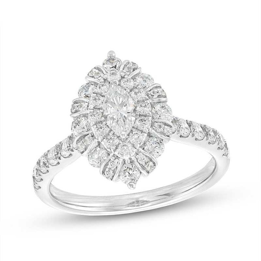 Rings Zales | 1 Ct. T.W. Certified Marquise Diamond Double Frame Engagement Ring In 14K White Gold (I/I1)