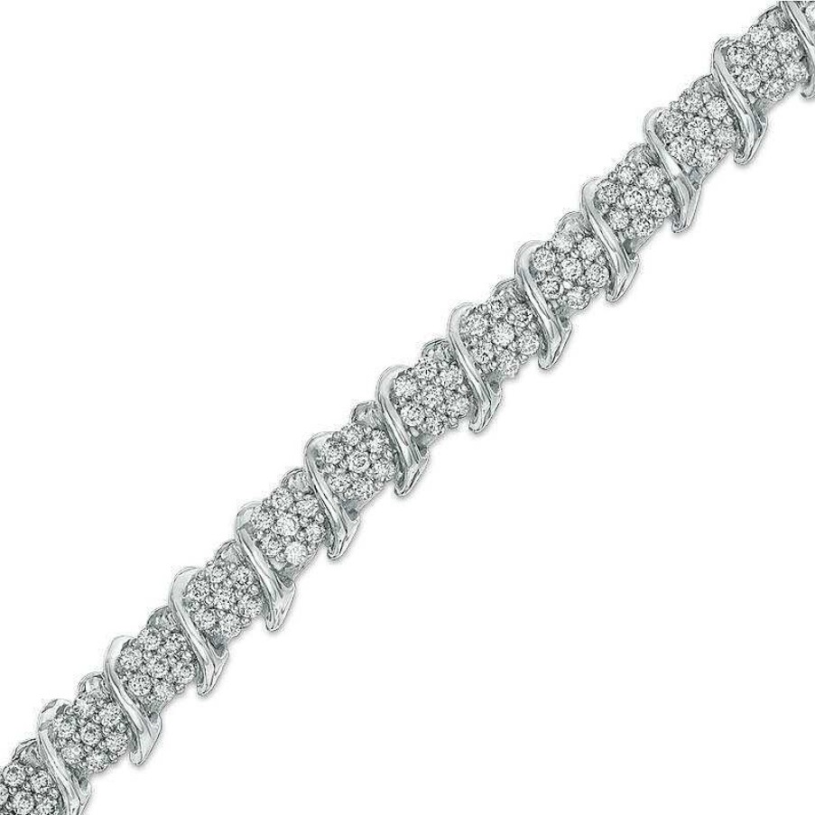 Bracelets Zales | 2 Ct. T.W. Diamond "S" Tennis Bracelet In Sterling Silver