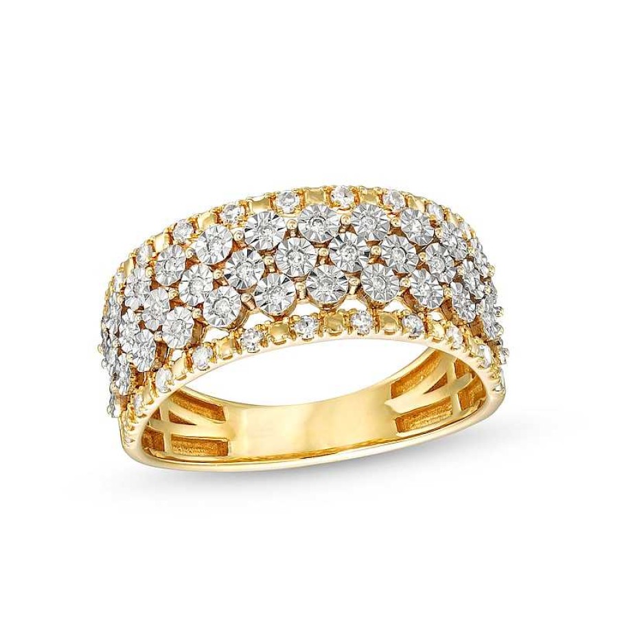 Rings Zales | 1/4 Ct. T.W. Diamond Edge Multi-Row Band In 10K Gold