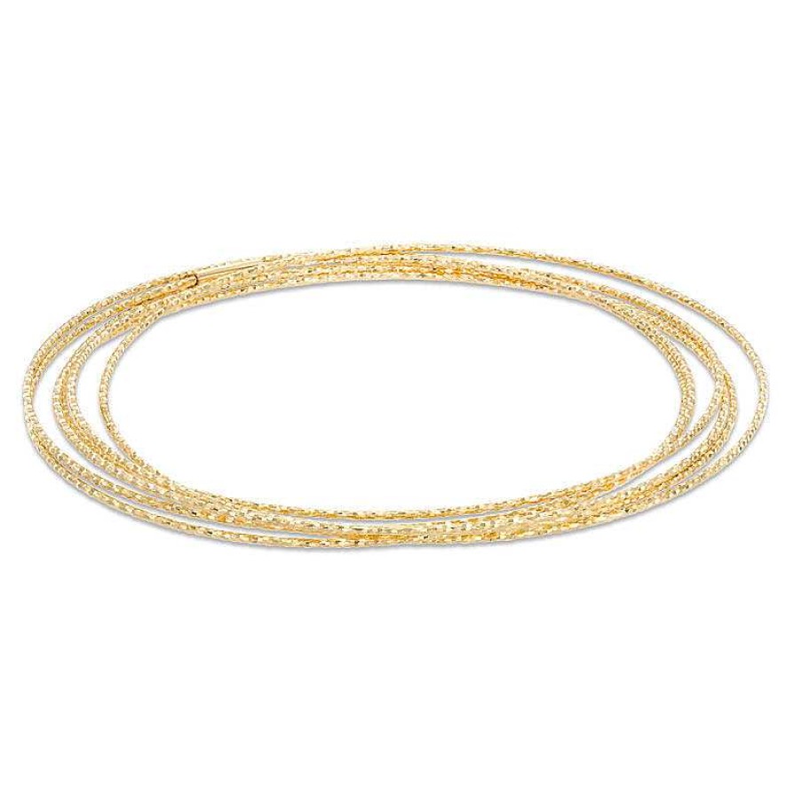 Bracelets Zales | Diamond-Cut Six Piece Stacked Bangle Set In Sterling Silver And 14K Gold Plate - 7.5"