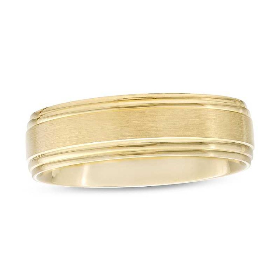 Rings Zales | Men'S 6.0Mm Brushed Satin Band In 14K Gold