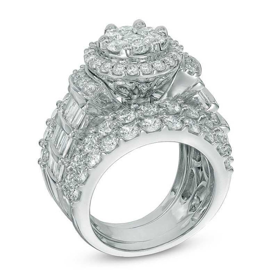 Rings Zales | 5 Ct. T.W. Multi-Diamond Frame Three Piece Bridal Set In 14K White Gold