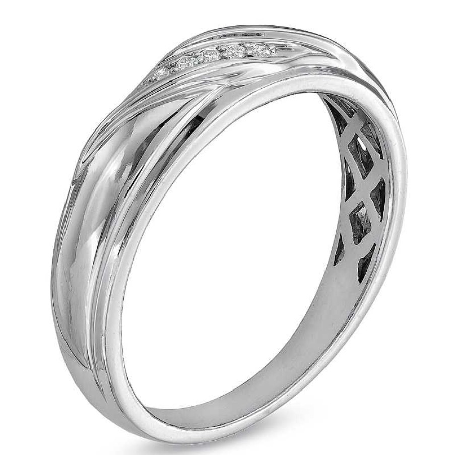 Rings Zales | 1/3 Ct. T.W. Diamond Heart Frame Slant Comfort Fit Wedding Ensemble In 10K White Gold - Size 7 And 10