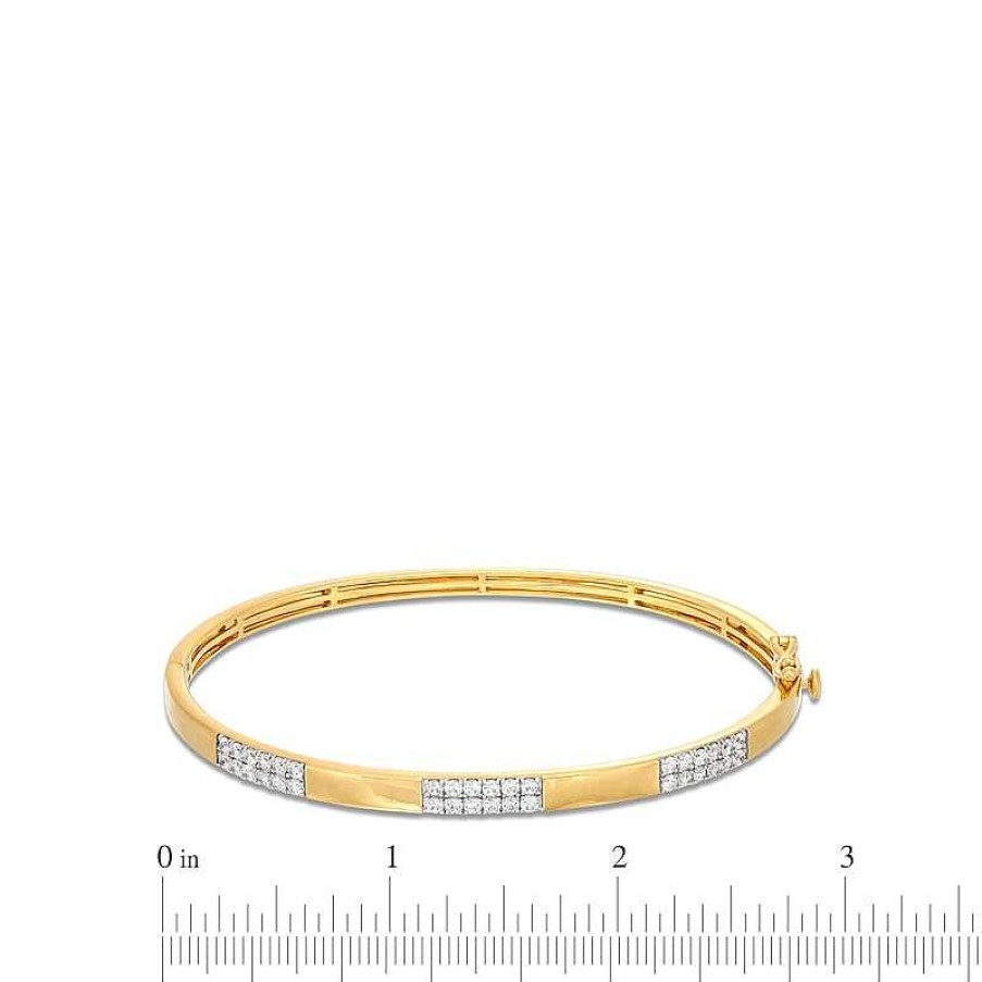 Bracelets Zales | 1 Ct. T.W. Certified Diamond Double Row Station Bangle In 14K Gold (H/I1)