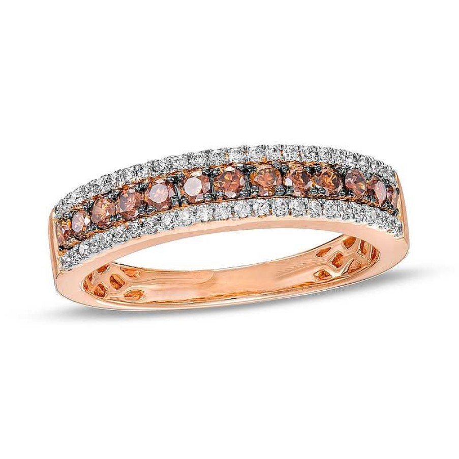 Rings Zales | 1/2 Ct. T.W. Champagne And White Diamond Ring In 10K Rose Gold