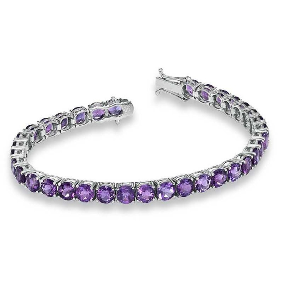 Bracelets Zales | 5.0Mm Amethyst Tennis Bracelet In Sterling Silver