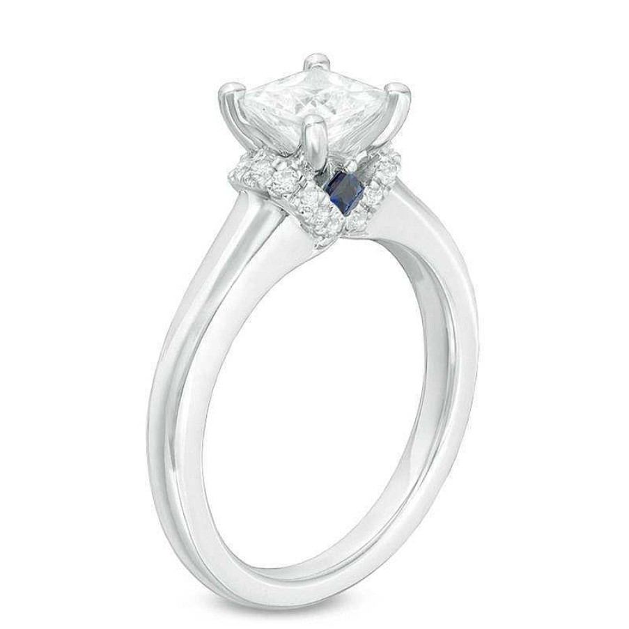 Rings Zales | Vera Wang Love Collection 1-1/10 Ct. T.W. Princess-Cut Diamond Solitaire Collar Engagement Ring In 14K White Gold