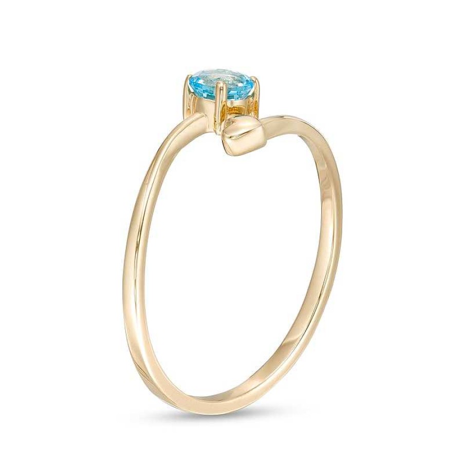 Rings Zales | 4.0Mm Swiss Blue Topaz And Polished Heart Open Wrap Ring In 10K Gold