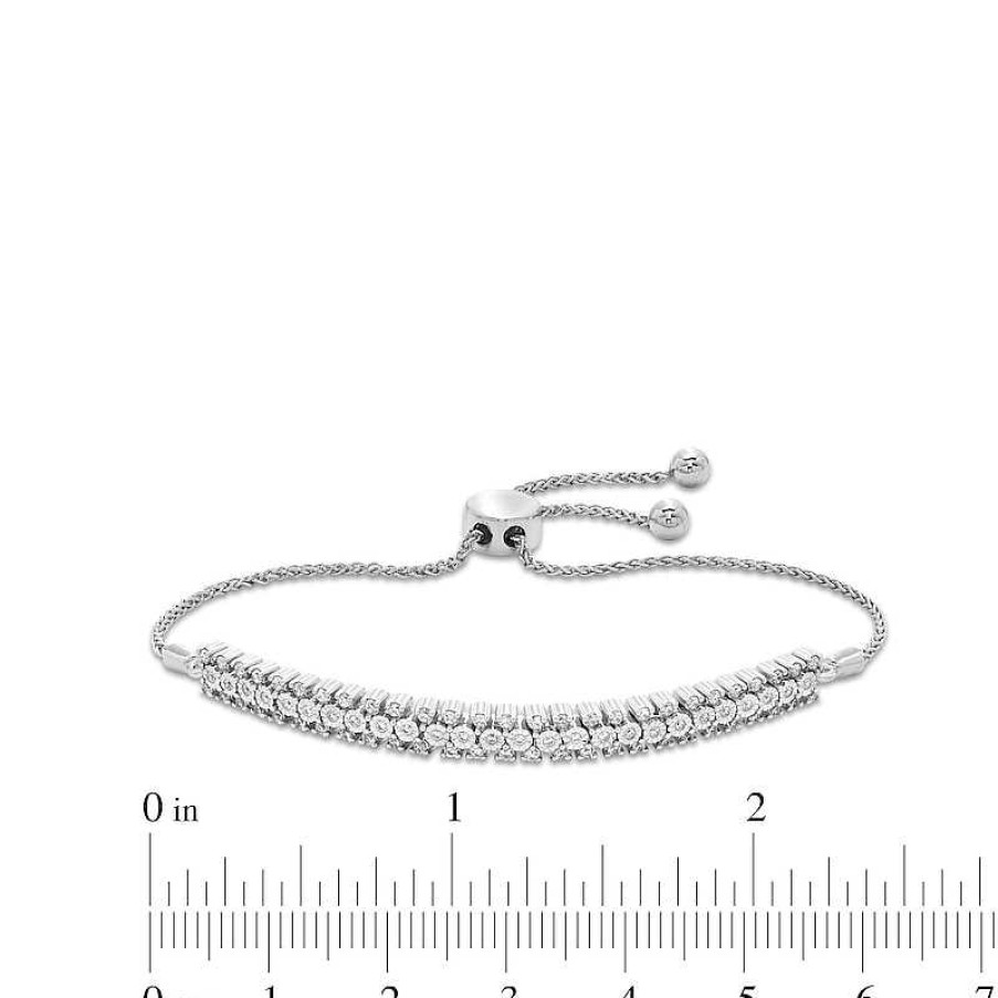 Bracelets Zales | 1/2 Ct. T.W. Diamond Miracle Multi-Row Bolo Bracelet In Sterling Silver - 9.5"