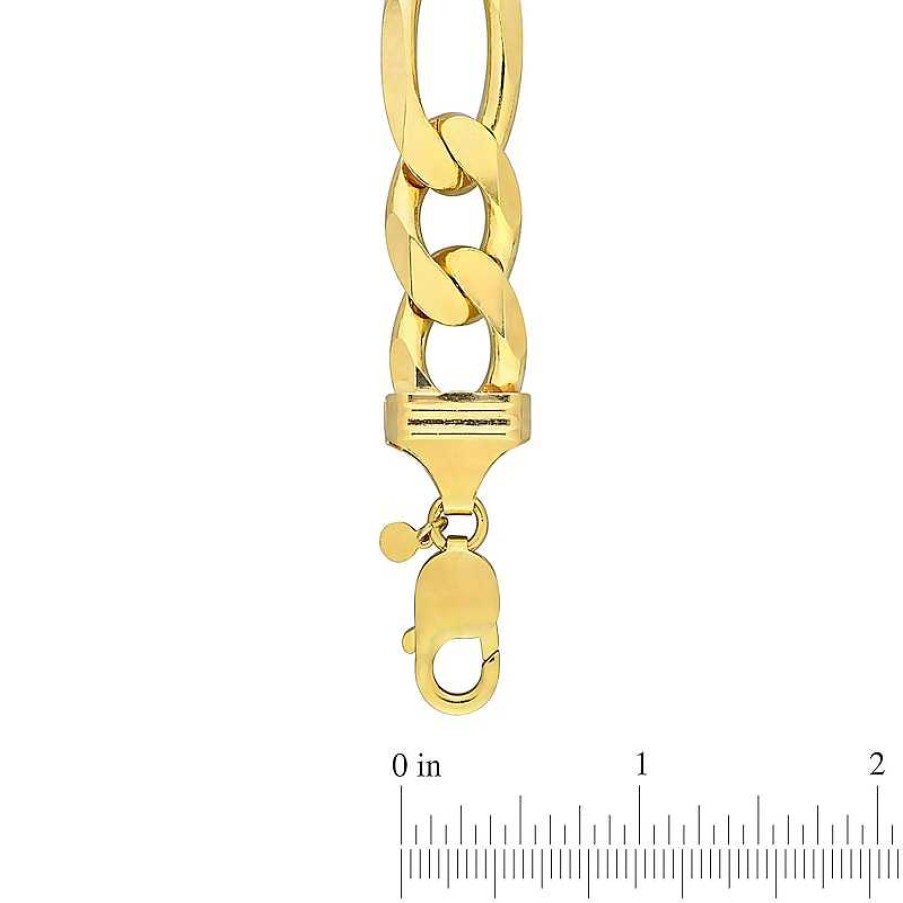 Bracelets Zales | Ladies' 14.5Mm Figaro Chain Bracelet In Sterling Silver With Gold-Tone Flash Plate - 9"