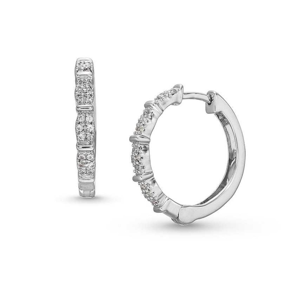 Earrings Zales | 1/10 Ct. T.W. Multi-Diamond Station Hoop Earrings In 10K White Gold