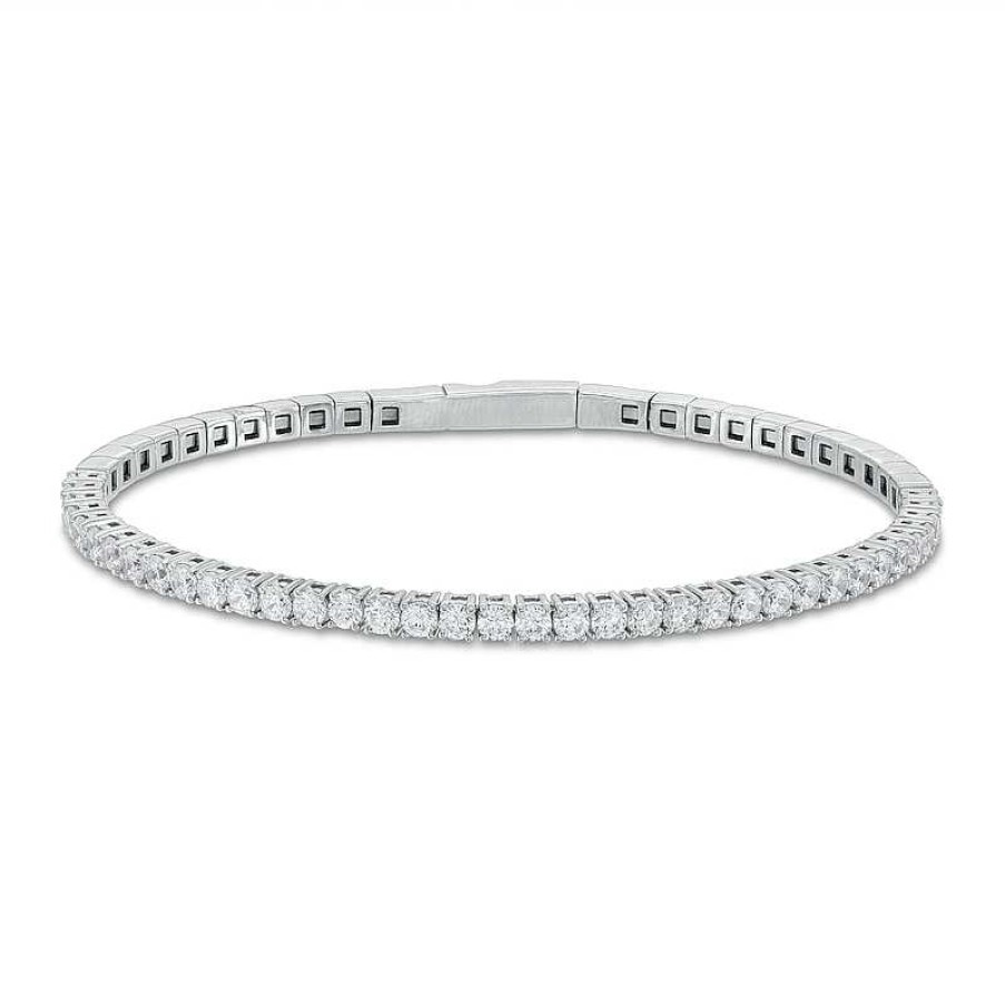 Bracelets Zales | 2 Ct. T.W. Certified Lab-Created Diamond Lined Flexible Bangle In 14K White Gold (F/Si2) - 6.75"