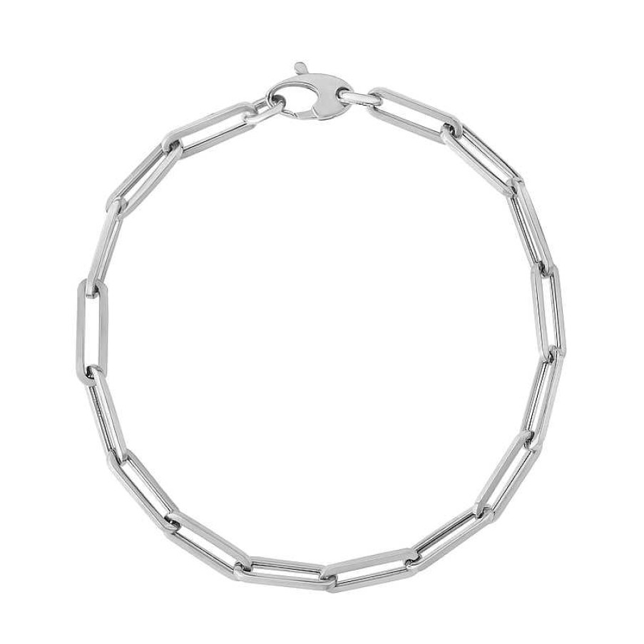 Bracelets Zales | 4.2Mm Paper Clip Chain Bracelet In Hollow 14K White Gold - 7.5"