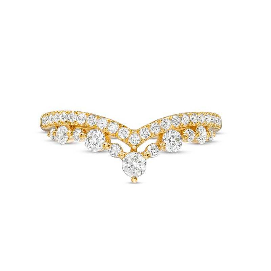 Rings Zales | 1/2 Ct. T.W. Diamond Crown Contour Double Row Anniversary Band In 14K Gold