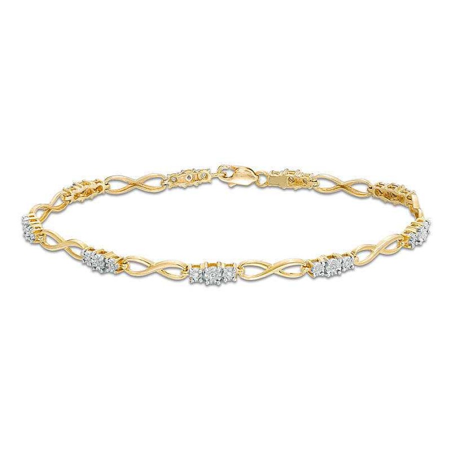 Bracelets Zales | 1/10 Ct. T.W. Diamond Three Stone Infinity Bracelet In 10K Gold - 7.25"