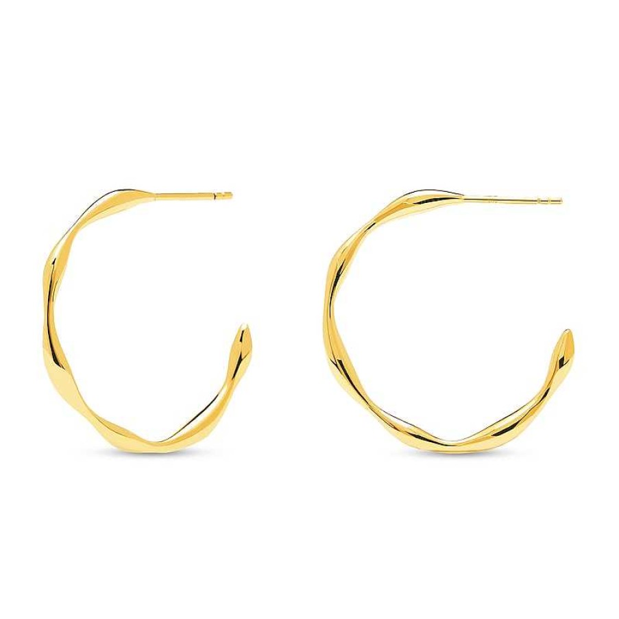 Earrings Zales | Pdpaola™ At Zales Wavy 30.0Mm Hoop Earrings In Sterling Silver With 18K Gold Plate