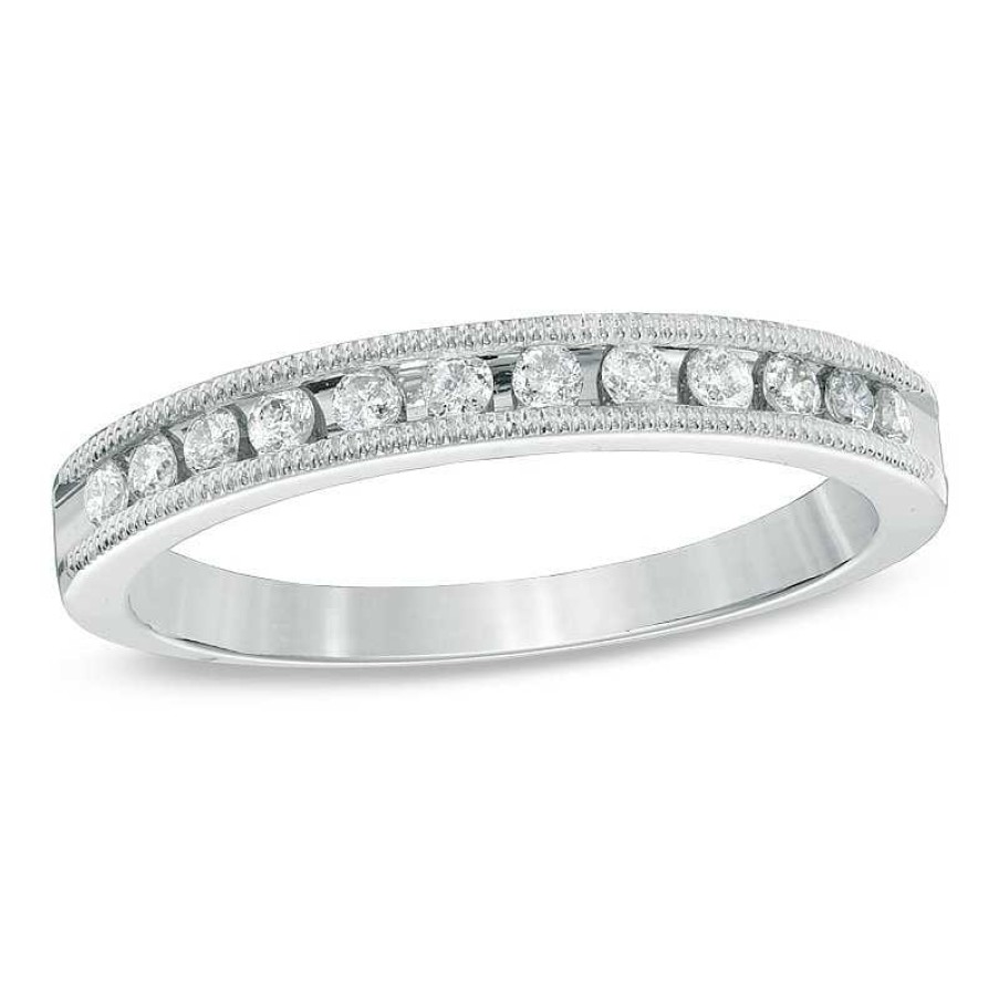 Rings Zales | 1/4 Ct. T.W. Diamond And Milgrain Band In 10K White Gold