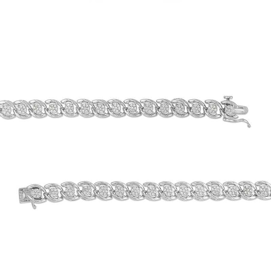 Bracelets Zales | 1 Ct. T.W. Multi-Diamond Cascading Line Bracelet In Sterling Silver - 7.25"