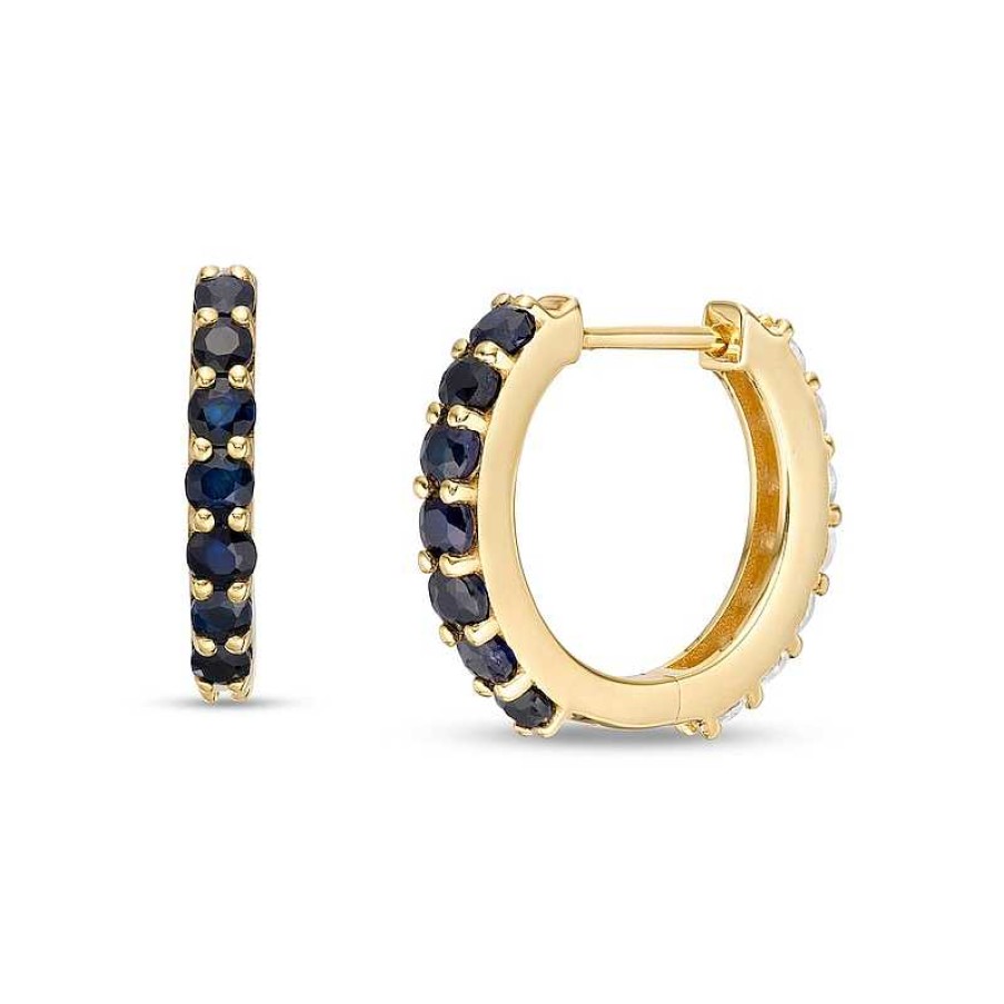 Earrings Zales | Blue And White Sapphire Reversible Huggie Hoop Earrings In 10K Gold