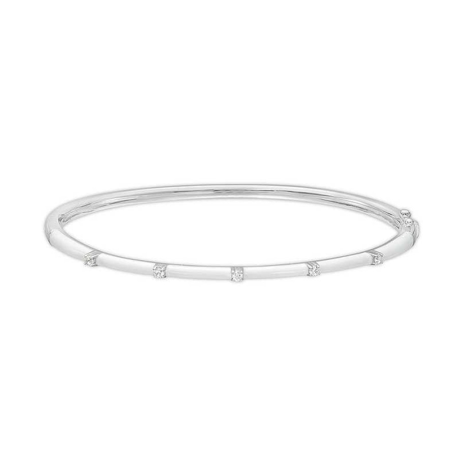 Bracelets Zales | 1/10 Ct. T.W. Diamond Five Stone White Enamel Cuff In Sterling Silver