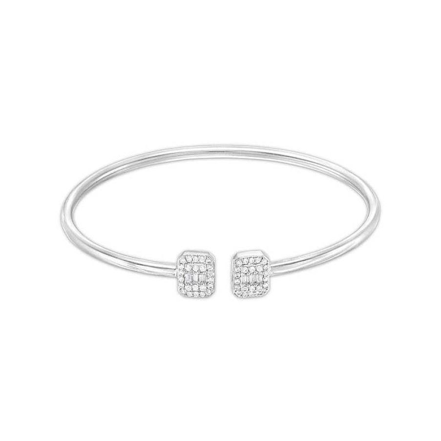 Bracelets Zales | 1/2 Ct. T.W. Emerald-Shaped Multi-Diamond Double Open Flex Bangle In 10K White Gold - 7.5"