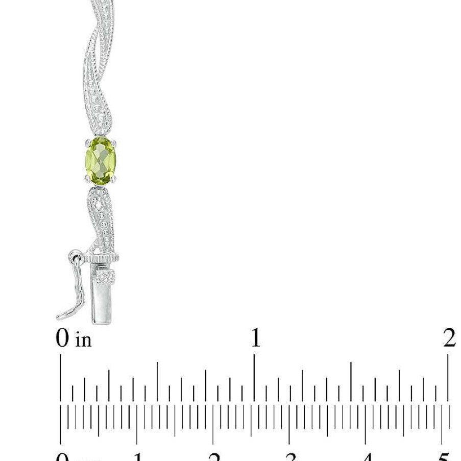 Bracelets Zales | Oval Peridot Bypass Link Bracelet In Sterling Silver - 7.25"