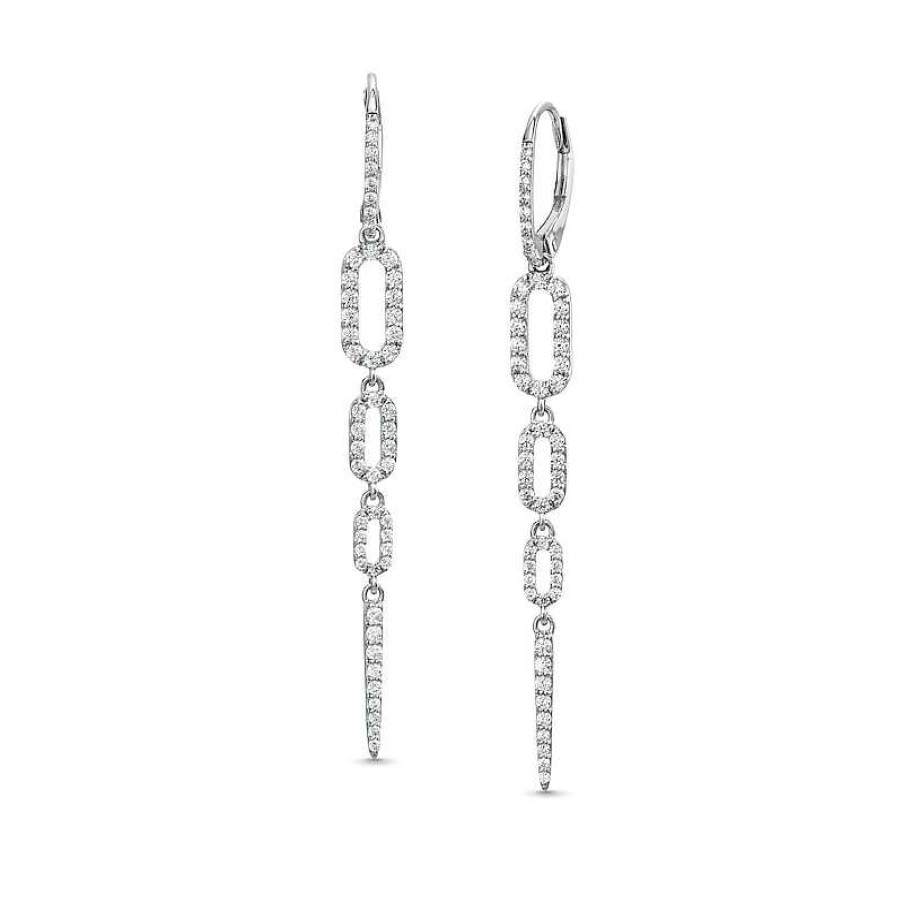 Earrings Zales | 1/2 Ct. T.W. Diamond Paper Clip And Spike Dangle Drop Earrings In 10K White Gold