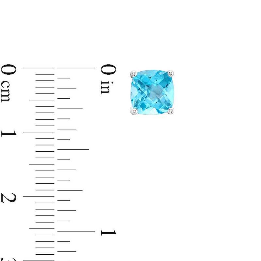 Earrings Zales | 7.0Mm Faceted Cushion-Cut Swiss Blue Topaz Stud Earrings In Sterling Silver